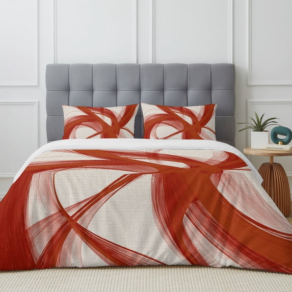 Red Swirling Ribbon 4 Piece Duvet Cover Set Queen Size Vibrant Red Art ...