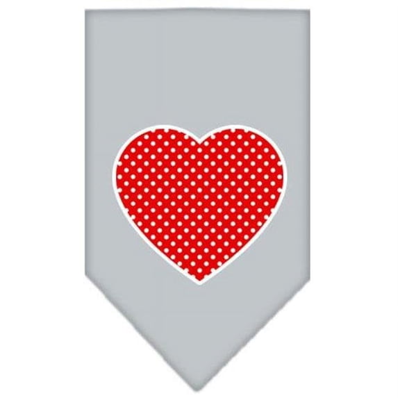 Red Swiss Dot Heart Screen Print Bandana Grey Small