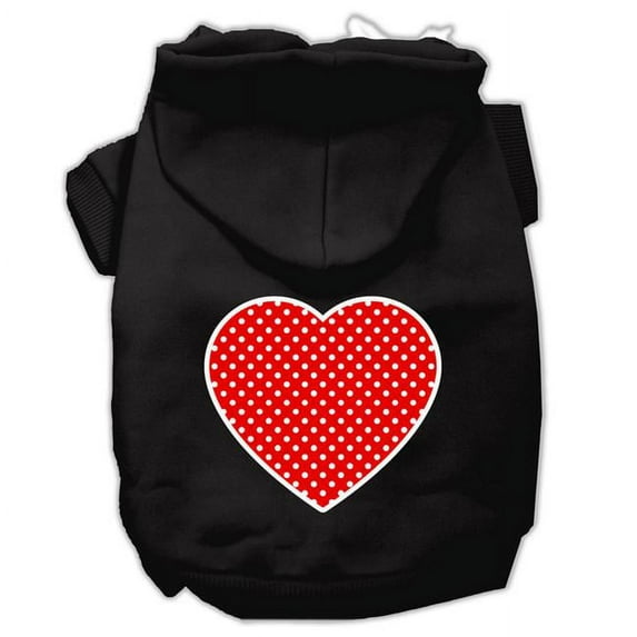 Red Swiss Dot Heart Screen Print Pet Hoodie, Black - Medium