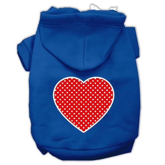 Red Swiss Dot Heart Screen Print Pet Hoodie, Blue - Medium
