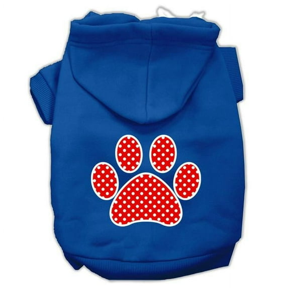 Red Swiss Dot Paw Screen Print Pet Hoodies, Blue - Small