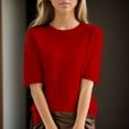 thumbnail image 1 of Red T Shirts for Women's Round Neck Short Sleeved Loose T Shirt with A Knit Bottom Short Top Fashion Clothing, 1 of 6