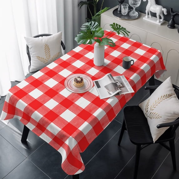 Red Table Cloth Waterproof Tablecloths, Country French Rustic Buffalo Plaid Modern Art Tablecloth Dining Table Cover for Kitchen Party Tabletop Outdoor, Rectangle Tablecloth 54x108 Inch