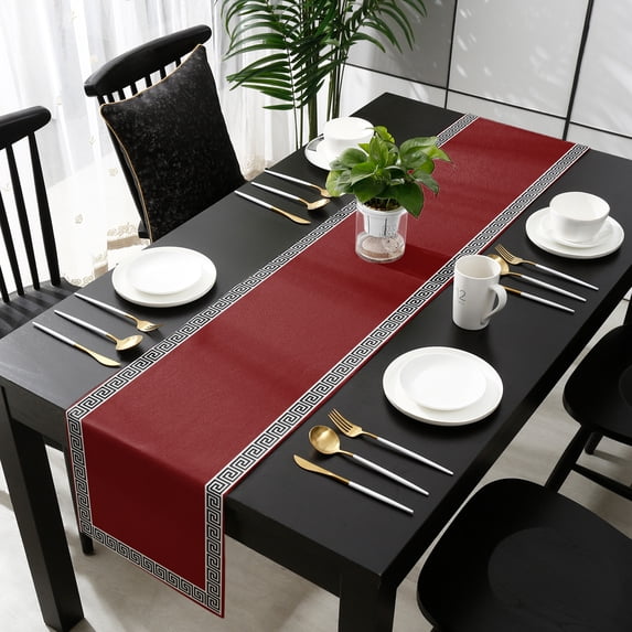 Red Table Runner 70 Inches Long - Black Modern Geometric Abstract Art Aesthetics Kitchen Dining Burlap Linen Tablerunner for Small/Round/Square/Wedding/Coffee/Dining Table Party Home Décor 13 x 70