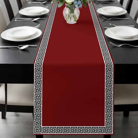 Red Table Runner 72 Inches Long, Black Modern Geometric Abstract Art Aesthetics Kitchen Coffee Dining Table Decoration for Home Party Birthday Wedding Home Decor 18x72 Inches
