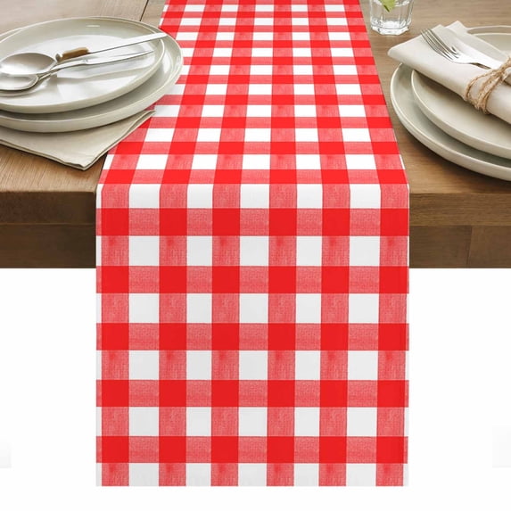 Red Table Runner - 90 Inch Long, Kitchen Dining Table Runner Dresser Scarves, Country French Rustic Buffalo Plaid Modern Art Farmhouse Decor for Coffee Tables Wedding Party Banquet