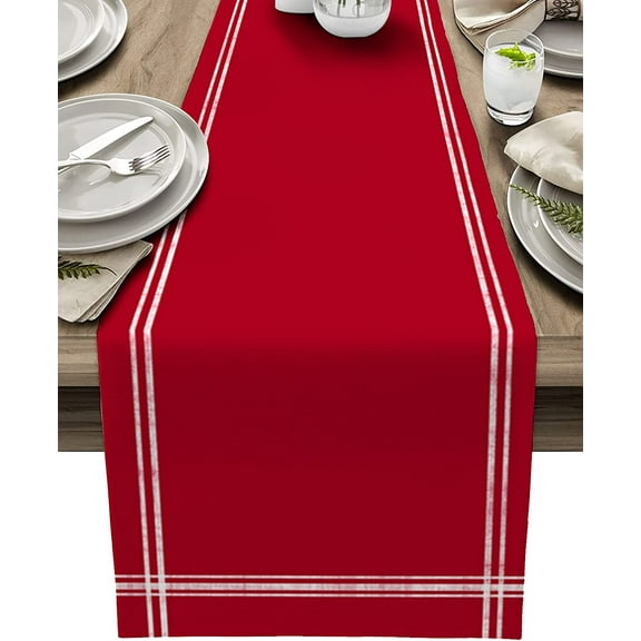 Red Table Runner Dresser Scarves, Farmhouse Red Dining Table Runners 72 inches Long Linen Stripe Coffee Table Runner,Non-Slip Washable Table Setting Decor for Wedding Party Holiday Dinner