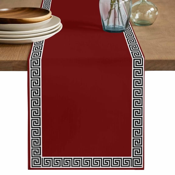 Red Table Runner, Greek Chinese Style Cotton Linen Kitchen Table Decoration Washable Dining Tabletop Runners for Home Party Decor 13x36 Inches