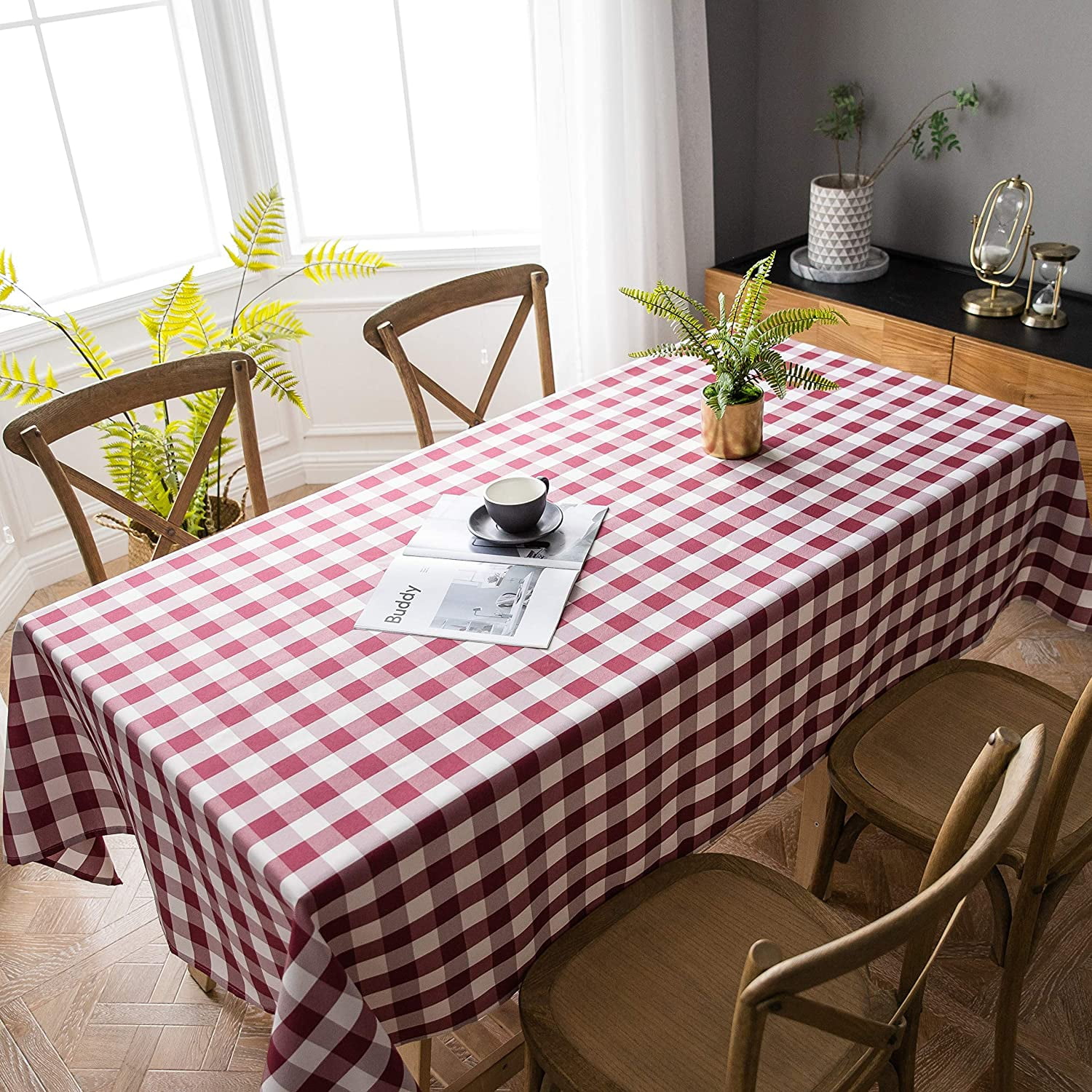 Red Tablecloth for 6 Foot Rectangle Tables, Durable Polyester Woven ...