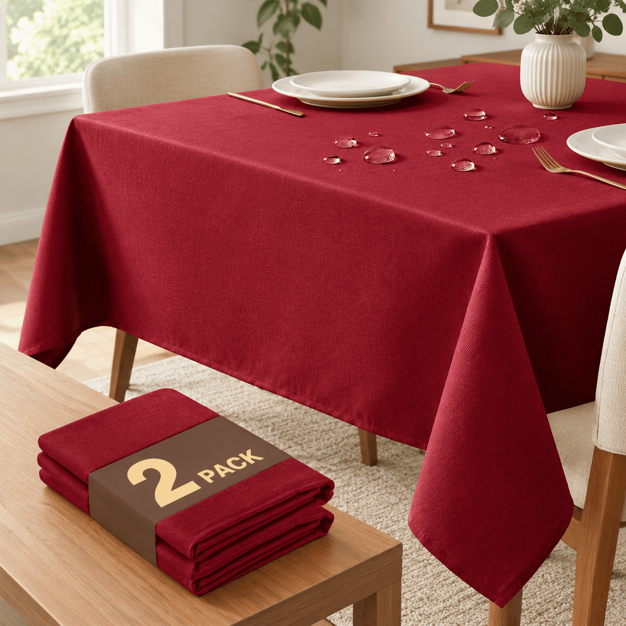 Red Tablecloth Rectangle Slub Textured Waterproof 60x84 Inch - Walmart.com