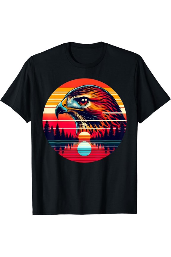 Red-Tailed Hawk Bird Sunset Retro Style Safari Vintage 70S T-Shirt Unisex S-5XL Hot Trending Shirt, Vintage Birthday Gift