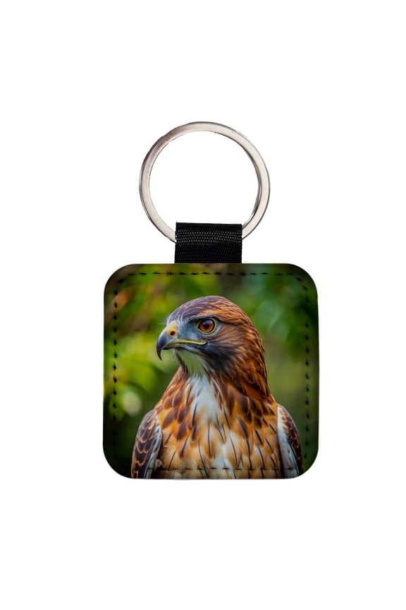 Red-Tailed Hawk Raptor Bird Of Prey Faux Leather Square Keychain