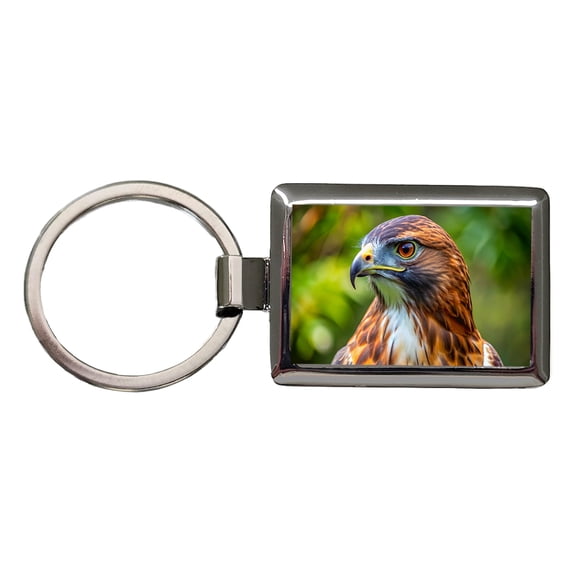 Red-Tailed Hawk Raptor Bird Of Prey Metal Rectangle Keychain