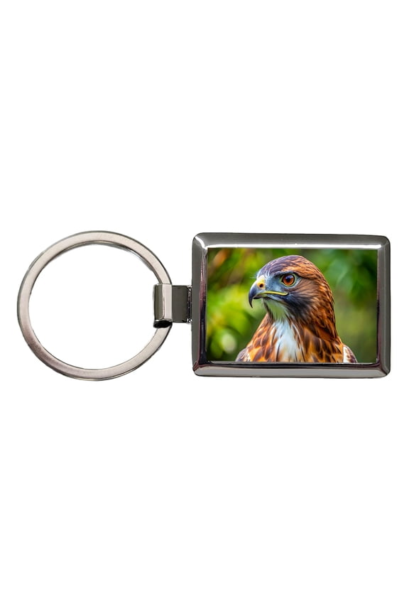 Red-Tailed Hawk Raptor Bird Of Prey Metal Rectangle Keychain