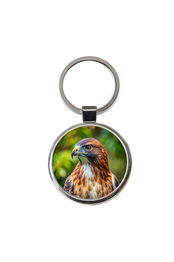 Red-Tailed Hawk Raptor Bird Of Prey Metal Round Keychain