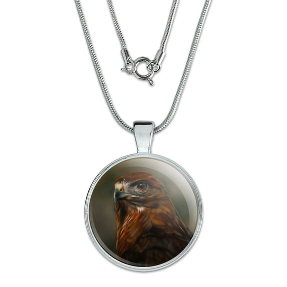 Red-Tailed Hawk Raptor Portrait 1" Pendant with Sterling Silver Plated Chain