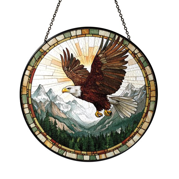 Red Tailed Hawk Stained Glass Window Decor, Mountain Wildlife Suncatcher Art, Rustic Home Accent for Nature Enthusiasts