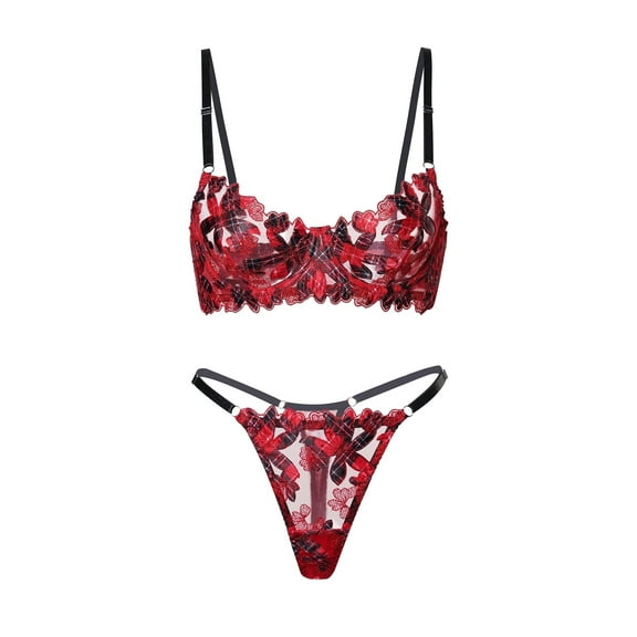 Red Tartan Flower Lingerie Set (RED, XL)