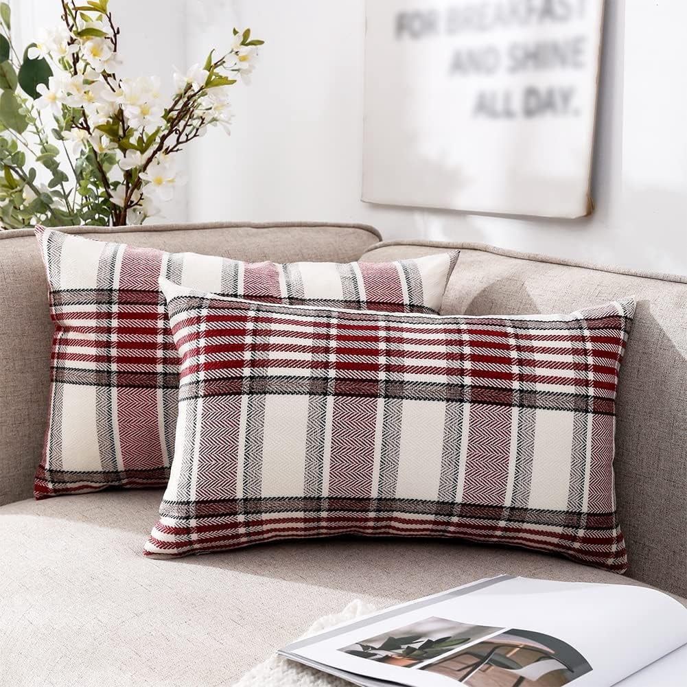 Red Tartan Plaid Christmas Lumbar Pillow Cover 12x20 Set of 2 Farmhouse ...