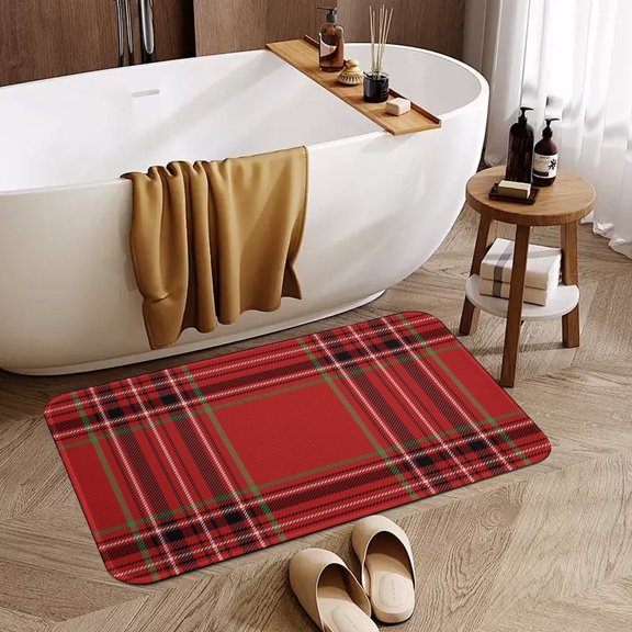 Red Tartan Plaid Scottish Checkered Doormat 40x60cm Non-Slip Absorbent Bathroom Rug Soft Crystal Velvet Floor Mat for Indoor Use, Durable & Stain-Resistant Decorative Doormat Made in the USA