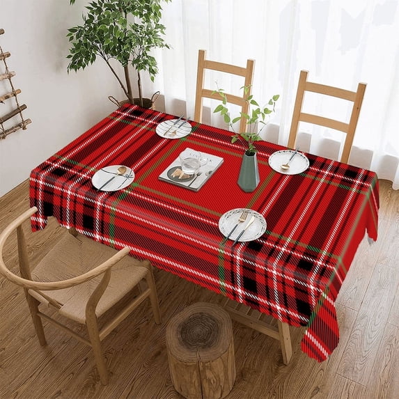 Red Tartan Plaid Scottish Checkered Rectangular Tablecloth 55"x70" with Lace Edge, Washable Durable Table Cover for Dining, Indoor Outdoor Home Restaurant Decor