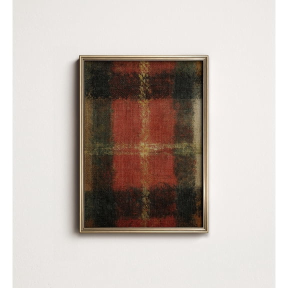 Red Tartan Plaid Wall Art Scottish Heritage Tweed Textile Rustic Highland Country Home Decor 10174