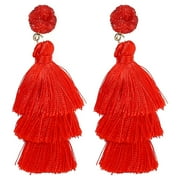 RAVE ENVY Red Tassel Earrings for Women | Colorful Layered Tassle 3 Tier Bohemian Earrings | Dangle Drop Earrings for Girls Gifts