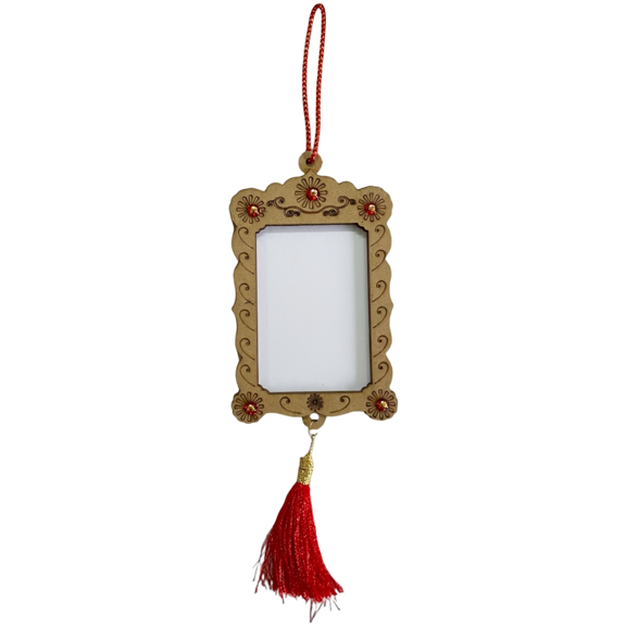 Red Tassel Photo Frame, Pine Wood Islamic Car Hanging Ornament, Double-Sided Picture Display, 2R Size, Muslim Car Decor Hanging Charm for Ramadan Eid Gift, Home Decor, Religious Pray