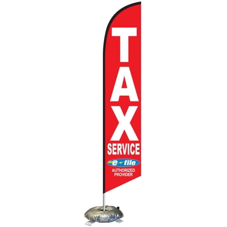 Red Tax Service E-File Fast Refund Feather Flag Kit with Cross-Base and Weight-Donut, Outdoor Advertising Banner Swooper Flag