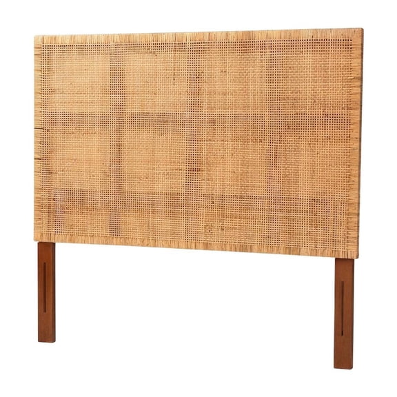 Red Teak Queen Headboard, Rattan Panels, Mahogany Wood Legs for Bohemian Decor