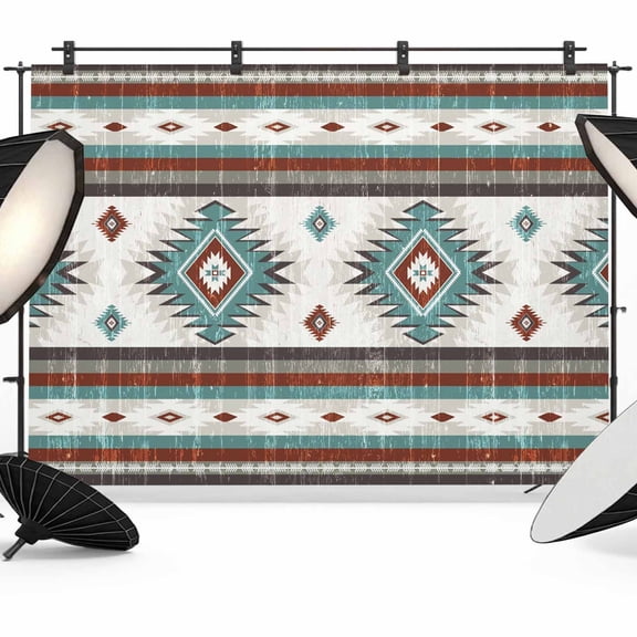 Red Teal Backdrop for Photography, Southwestern Native Aztec Ethnic Style Geometric Photo Backdrop Portrait Background Party Banner Photo Backgrounds for Studio Booth Props, 7x5ft