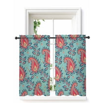 Red Teal Boho Botanical Curtains 45 Inch Length,Sheer Curtains for Bedroom Living Room Window Southwestern Retro Ethnic Tribal Rod Pocket Drapes Kitchen Curtains Small Half Window 42"x45" 2 Panels