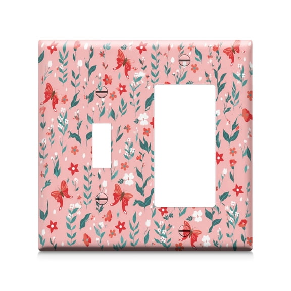 Red, Teal, Brown Floral Print 1 Toggle 1 Rocker Switch & Outlet Plate, PC Cover for Kitchen