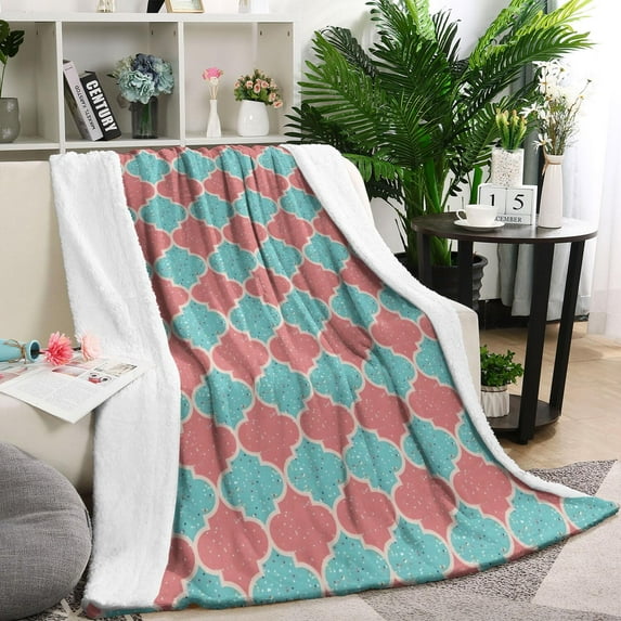 Red Teal Checkerboard Checkered Pattern Blanket,Comfortable Soft Flannel Throw Blanket,All Season,Warm Lightweight Blankets for Sofa Bed Couch Living Room Chair,40"x50"