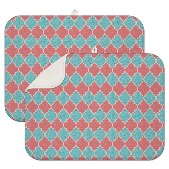 Red Teal Checkerboard Checkered Pattern Dish Drying Mat for Kitchen 1 Pack, Ultra Absorbent Microfiber Dishes Drainer Mats,18"x24"
