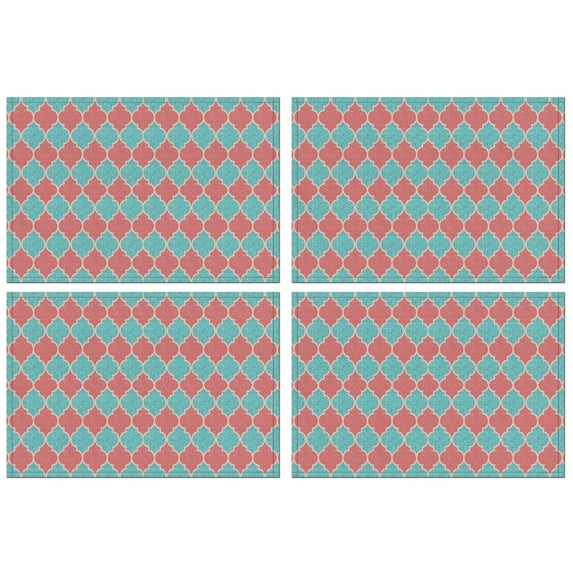Red Teal Checkerboard Checkered Pattern Summer Placemats Table Placemats Set Of 4-Linen Kitchen Washable Placemats Table Mats 11.8"x17.7" Non-Slip Heat Resistant