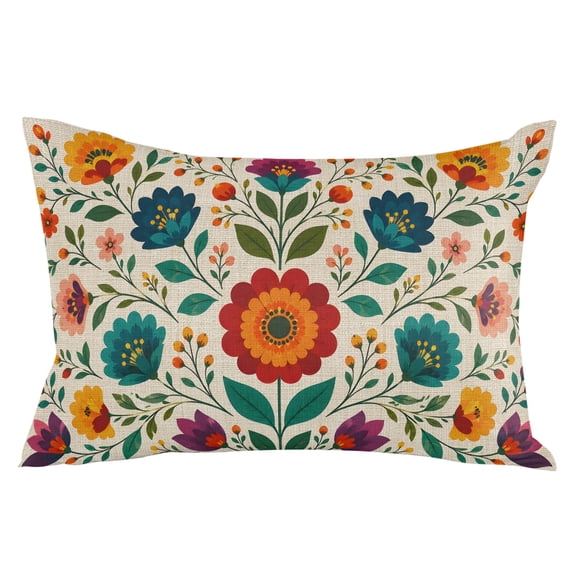 Red Teal Floral Boho Throw Pillow Cover 12 x 20 Inch Decorative Pillow Cover Summer Spring Flowers Botanical Lumbar Pillowcase Seasonal Rectangle Cushion Case for Couch Sofa Bed Living Room