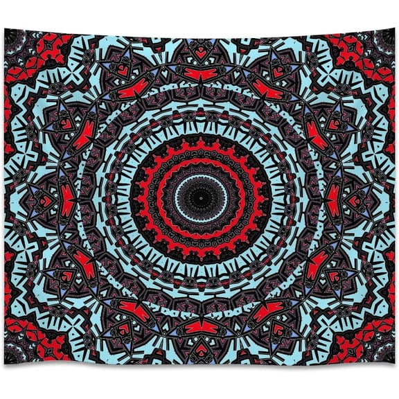 Red Teal Mandala Tapestry  Psychedelic Geometric Circle Pattern Wall Hanging Trippy Boho Hippie Aesthetic Decor 30x40inch