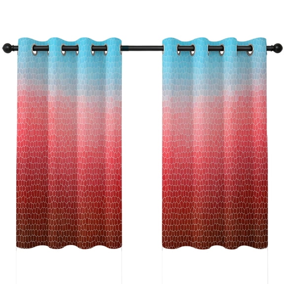 Red Teal Mosaic Blackout Curtains 45 Inches Long, Minimalist Abstract Hexagonal Grid Soft Gradient Thermal Insulated Room Darkening Drapes with Grommets for Living Room 42"W x 45"L, 2 Panels
