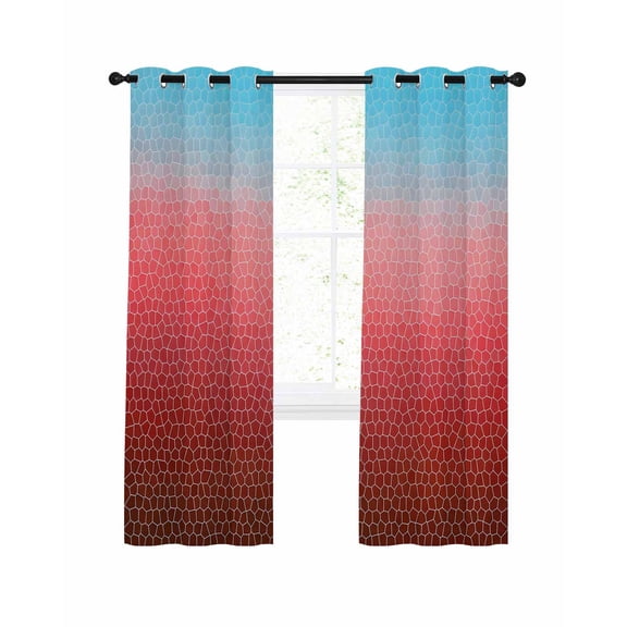 Red Teal Mosaic Blackout Curtains for Bedroom Living Room, Minimalist Abstract Hexagonal Grid Soft Gradient 45 In Long Thermal Insulated Room Darkening Drapes Grommet Window Treatments, 42 x 45 In