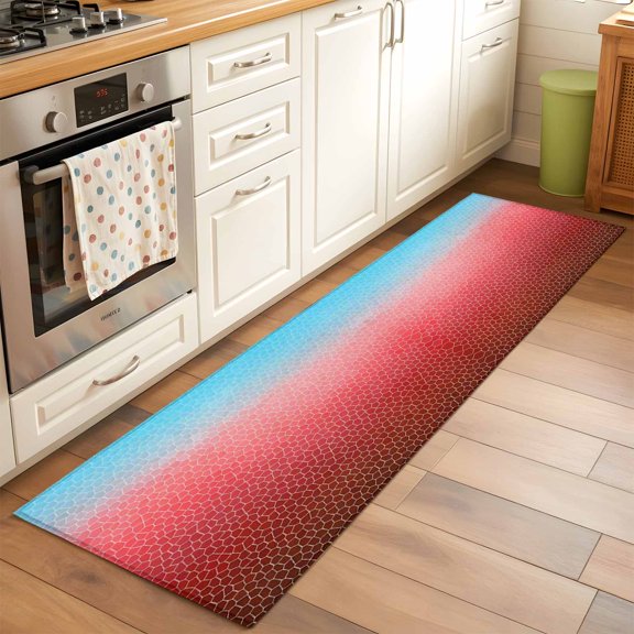 Red Teal Mosaic Runner Rug Non Slip 2x6 Minimalist Abstract Hexagonal Grid Soft Gradient Washable Rug Runner for Hallways Low Pile Kitchen Rugs Stain Resist Carpet for Bathroom Bedroom Entryway