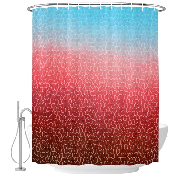 Red Teal Mosaic Shower Curtain for Bathroom, Minimalist Abstract Hexagonal Grid Soft Gradient Waterproof Cloth Fabric Bathroom Accessories Set with 12 Rust Proof Plastic Hooks, 72"x84"