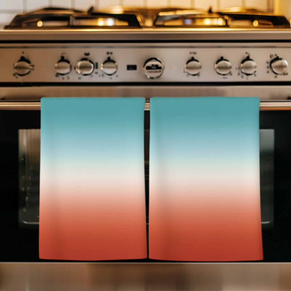 Red Teal Ombre Kitchen Towels Set of 2, Contemporary Abstract Gradient Absorbent Dish Towels for Kitchen, Microfiber Hand Towel, Quick Drying Tea Towel for Cleaning Decorative Dishcloths