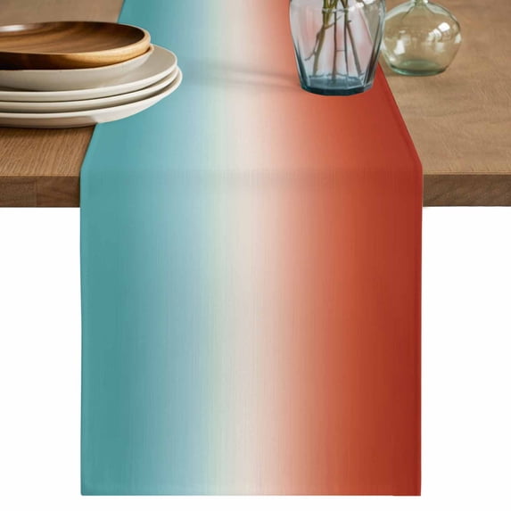 Red Teal Ombre Table Runner, Contemporary Abstract Gradient Washable Cotton Linen Table Runners 72 Inches Long, Dresser Scarf Runner for Dining Tables/TV Stands/Coffee/Cabinets 18''x72''