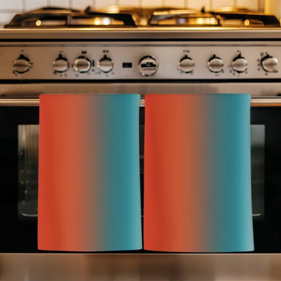 Red Teal Orange Ombre Kitchen Towels Set of 3, Modern Art Aesthetics Abstract Absorbent Dish Towels for Kitchen, Microfiber Hand Towel, Quick Drying Tea Towel for Cleaning Decorative Dishcloths