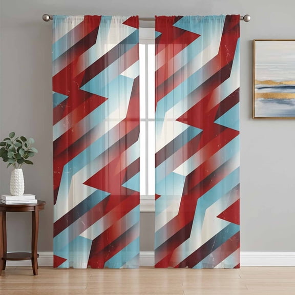 Red Teal Sheer Curtains 63 Inch Length 2 Panels Set, Modern Abstract Contemporary Art Ombre Voile Window Treatment Rod Pocket Curtains Sheers Drapes for Bedroom/Living Room/Kitchen 52x"63"x2