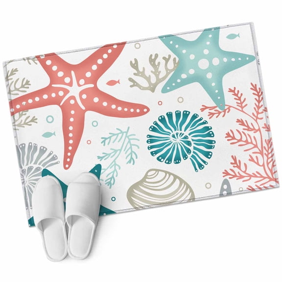 Red Teal Starfish Coastal 2'x3' Washable Rug, Summer Beach Nautical Coral Sea Non-Slip Soft Doormat Area Rugs for Entrance Bathroom Bedsides, Carpet for Kitchen Bedroom, Entryway Floor Mat