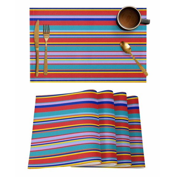 Red Teal Yellow Stripes Placemats Set of 1 Lines Art Modern Traditional Heat Insulation Washable Place Mats, Rustic Non-Slip Table Mats for Dining Table Party Kitchen Decor,13x19 Inch