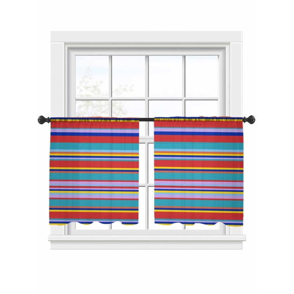 Red Teal Yellow Stripes Sheer Curtains 2 Panels Set Lines Art Sheer Window Curtains Light Filtering Rod Pocket Voile Drapes for Bedroom Living Room 52"x45"