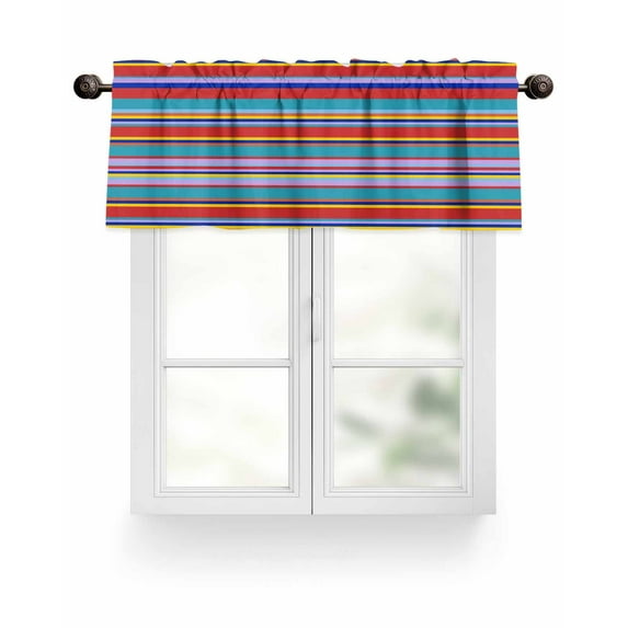 Red Teal Yellow Stripes Valances for Windows Lines Art Modern Traditional Valance Rod Pocket Light Filtering Short Window Treatments Curtains for Kitchen Bathroom Living Room Bedroom, 42 x 18 Inch